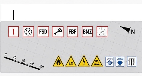 Feuerwehrpläne – abgestimmte Symbol- und Beispieldarstellung
